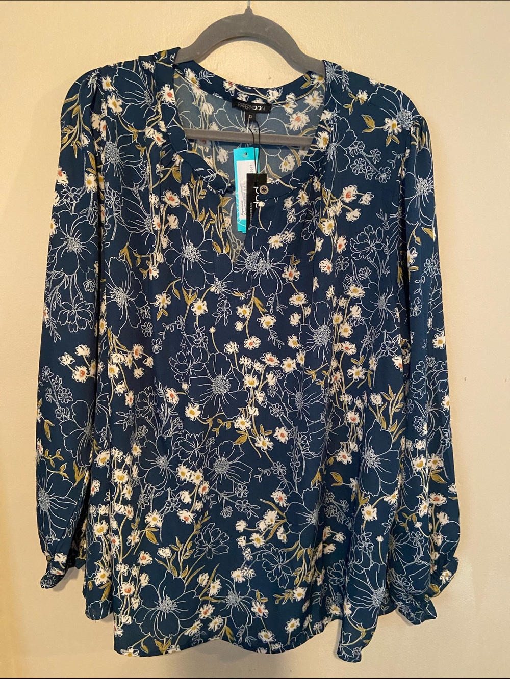 Papermoon Floral Long-Sleeve Blouse - Teal Green